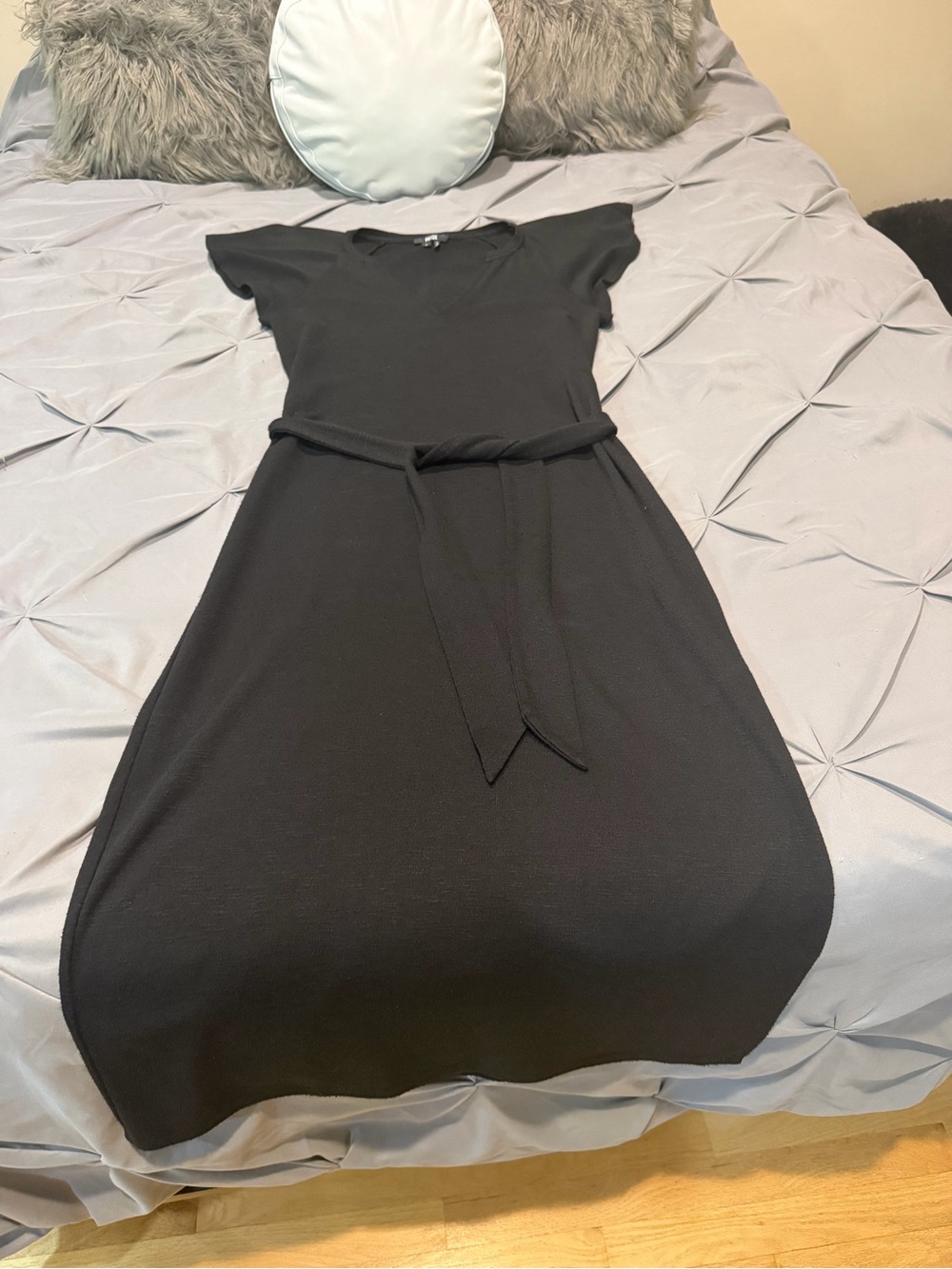 PAIGE Black Cap-Sleeve Midi Dress with Self-Tie Belt
